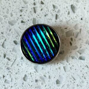 Blue Green Iridescent Ginger Snap Round Pendant Charm Bracelet Necklace